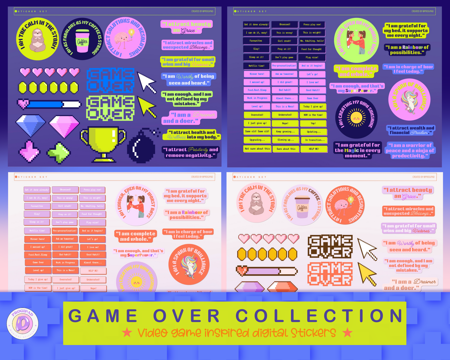 Digital Stickers For Goodnotes And Android, Game over