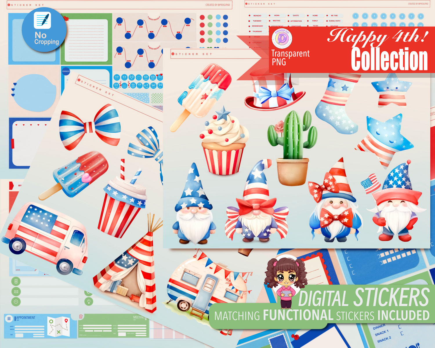 Digital Stickers For Goodnotes And Android, Happy fourth!